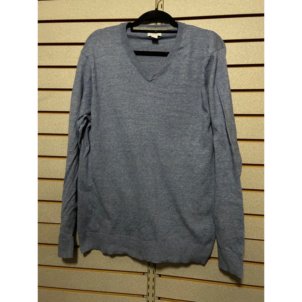 Old Navy Mens V-Neck Sweater Light Blue Heather Cotton Blend Size L Long Sleeve